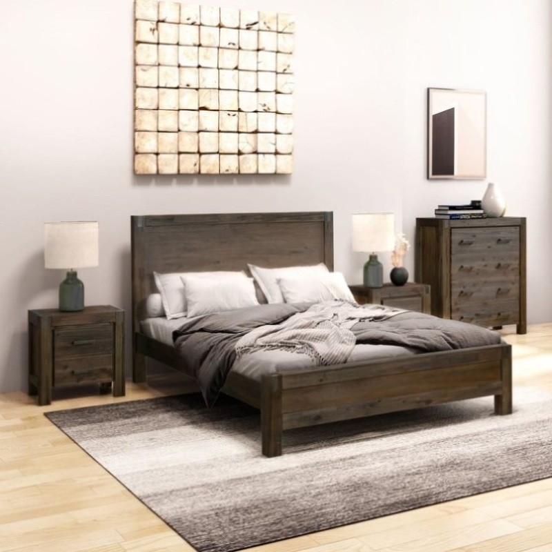 4 Pieces Bedroom Suite in Solid Wood Veneered Acacia Construction Timber Slat King Size Chocolate V43-BDS-NOW-4PC-TBY-KCH