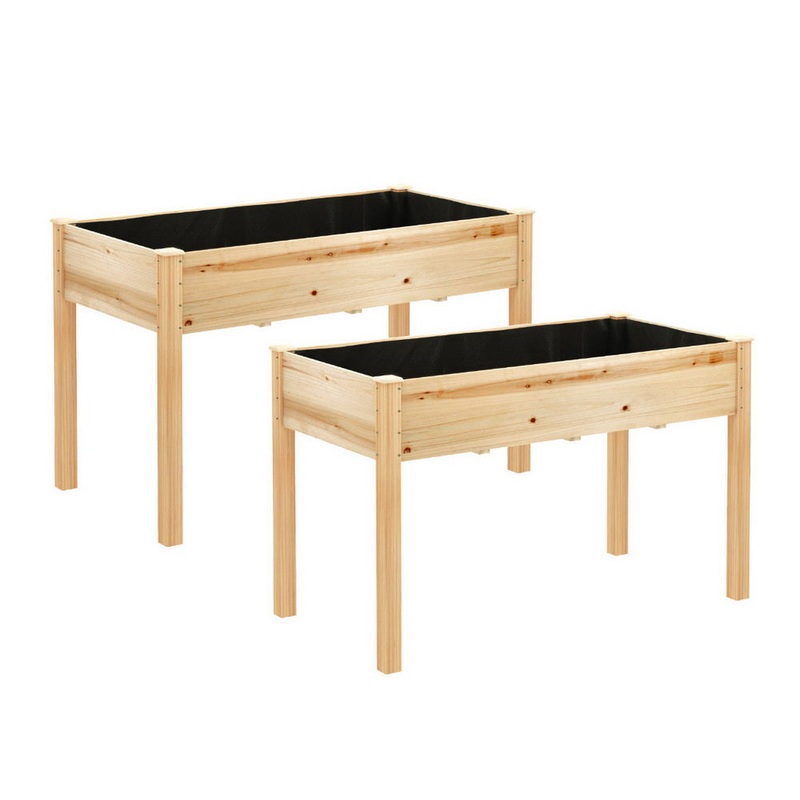 Green Fingers Raised Garden Bed 2x Elevated 120x60x80cm Wooden Planter Box Container GARDEN-WOOD-PLAT-12060X2