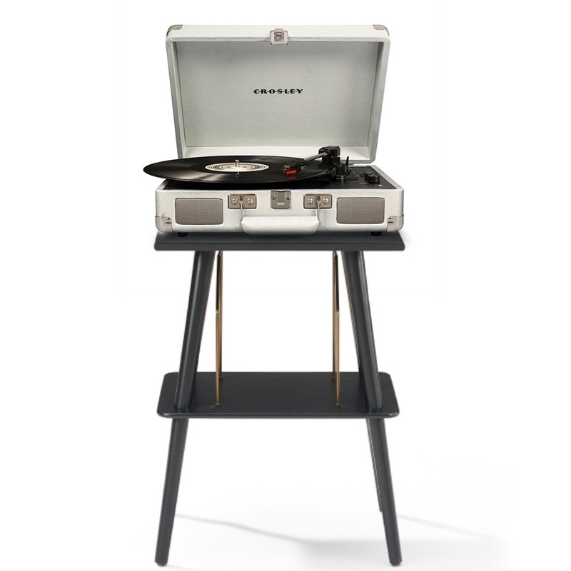 Crosley Cruiser Bluetooth Portable Turntable – White Sands + Crosley Entertainment Stand Bundle V398-CR8005FST-WS4