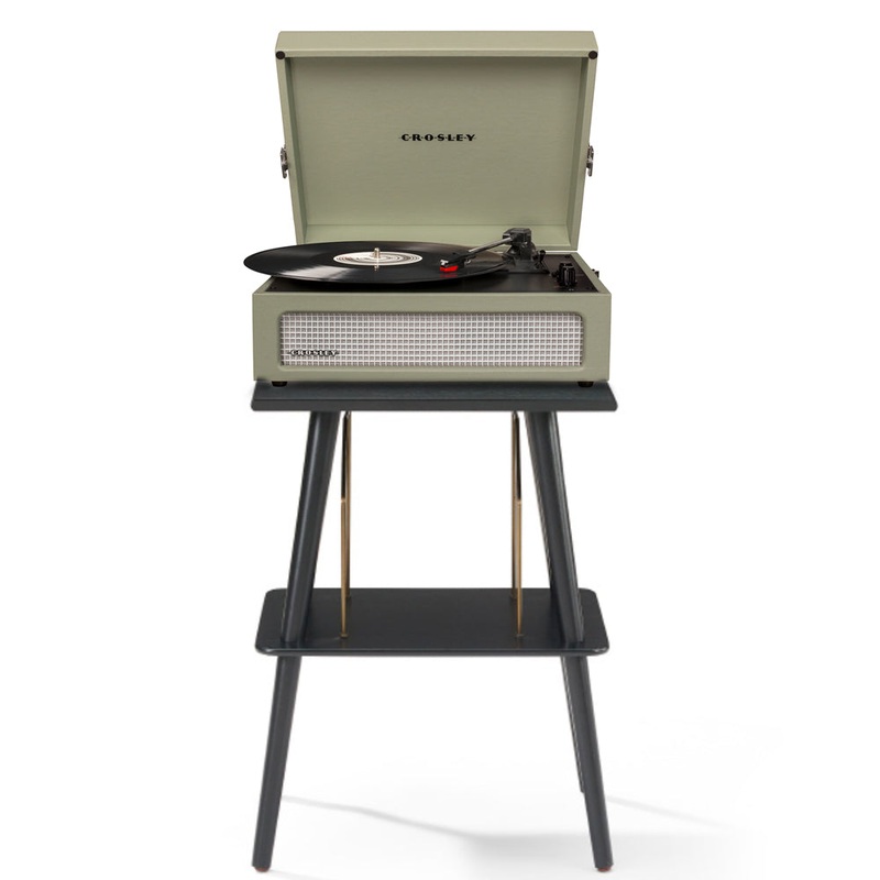 Crosley Voyager Bluetooth Portable Turntable + Entertainment Stand Bundle – Sage V398-CRIW8017BST-SA4