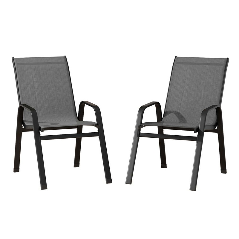 Gardeon 2PC Outdoor Dining Chairs Stackable Lounge Chair Patio Furniture Grey FF-B-STA-CHAIR-GE-X2