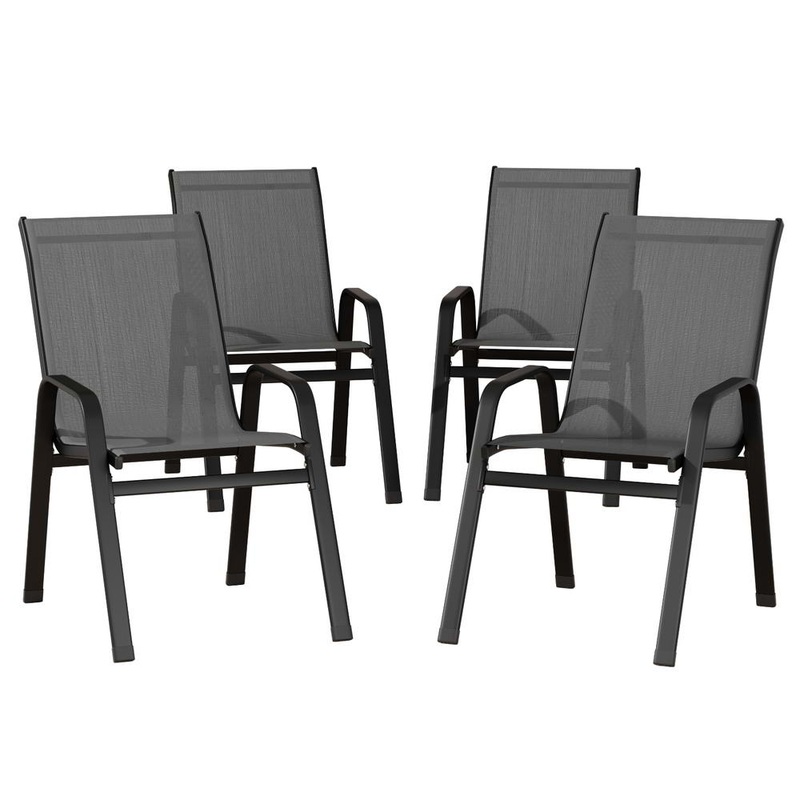 Gardeon 4PC Outdoor Dining Chairs Stackable Lounge Chair Patio Furniture Grey FF-B-STA-CHAIR-GE-X4