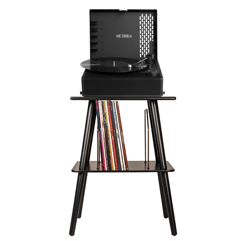 Victrola Revolution Go Turntable – Black + Entertainment Stand Bundle – Black V398-VTR-750SB-BLK-ST