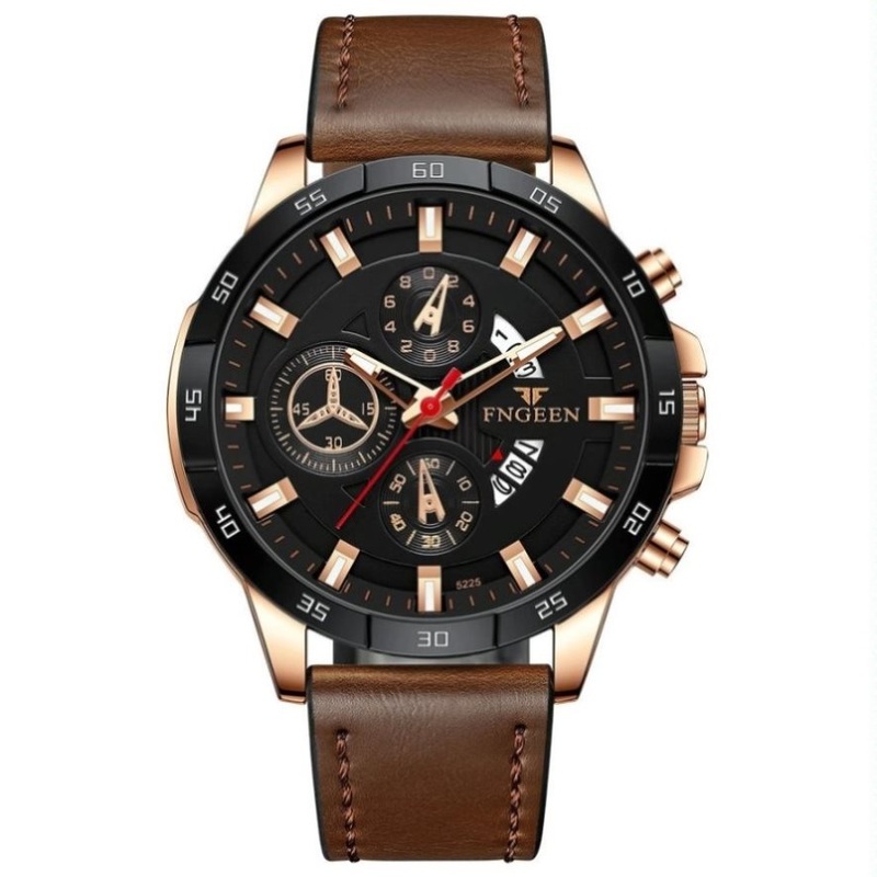 Waterproof Quartz Watch With Brown Leather Strap And Rose Shell Design PRL-1162622060DBT
