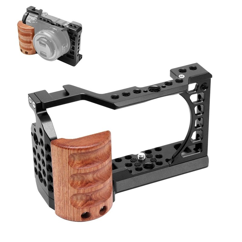 Wood Handle Metal Camera Cage For Sony A6400 / A6300 / A6100 / A6000 Stabilizer Rig PRL-1213UP