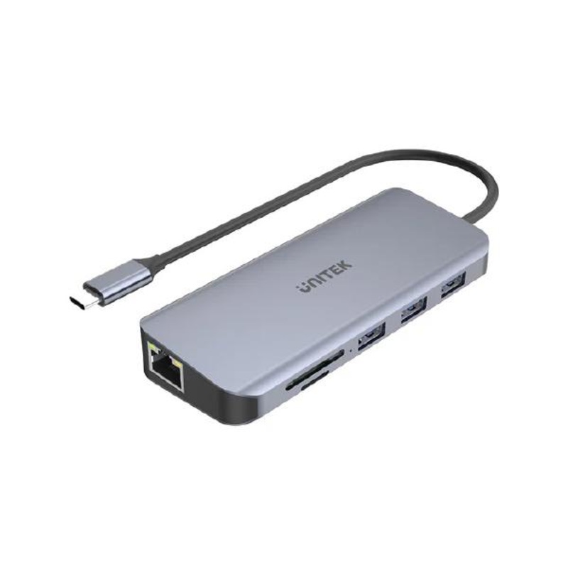 Unitek 9-in-1 USB-C, 4K Hub, 30Hz, USB3.0 x3, HDMI, VGA, RJ45, SD, Micro SDCard Reader, 100W, Grey 15AD-D1026B