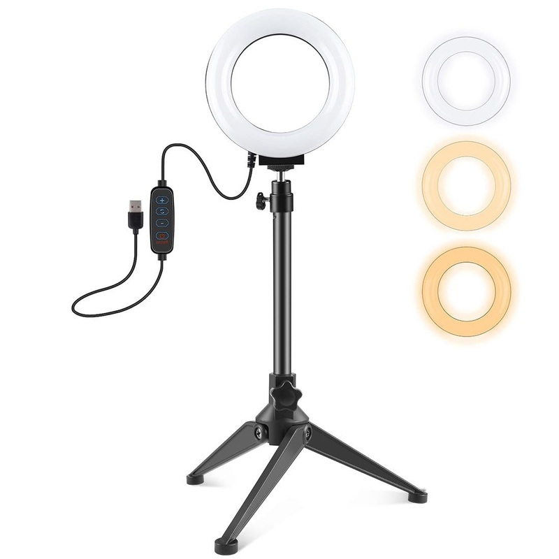 Usb 3 Modes Dimmable Led Ring Light With Tripod Holder And Cold Shoe Ball Head – 4.7 Inch Diameter PRL-1303TKP