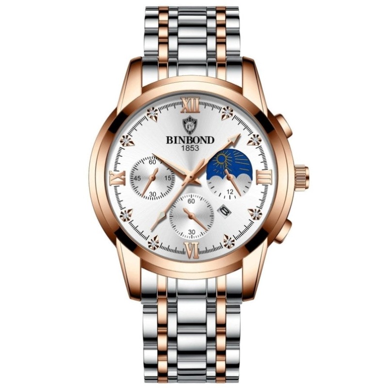 Waterproof Luminous Men Watch With Calendar – Rose Gold And White 30M PRL-2061143060DBT