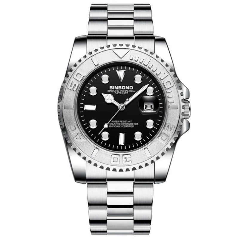 Waterproof Luminous Sports Watch With Metal Gear – White Steel / Black PRL-2008343060DBT