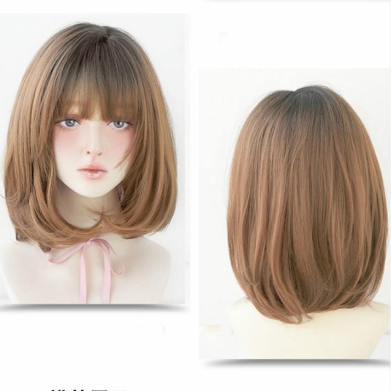 40Cm Shoulder Length Honey Pudding Wig – Perfect For Round Faces PRL-206879940DBT