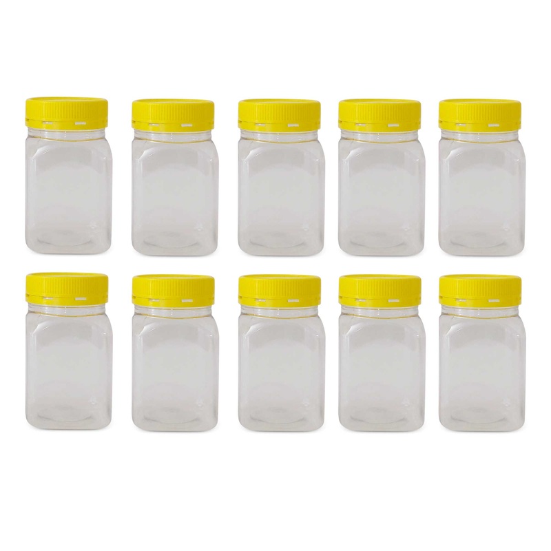 10x 500g Plastic Honey Jars + Lids – Square Clear Food Grade Packaging Containers V238-SUPDZ-32706744811600
