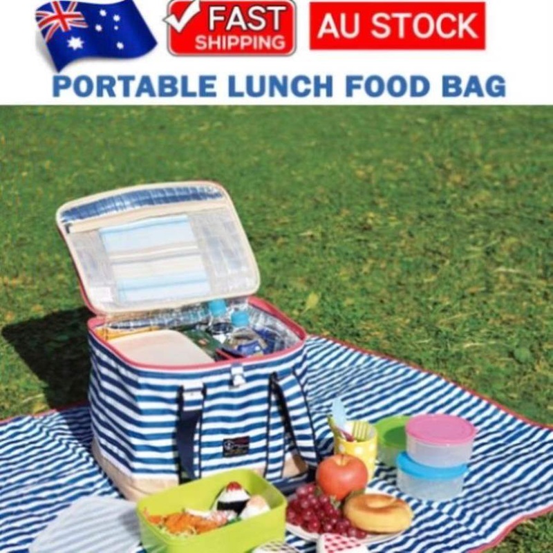 Blue Insulated Picnic Bag Thermal Cooler Portable Lunch Food Tote Carry Storage Bag V201-W12583173