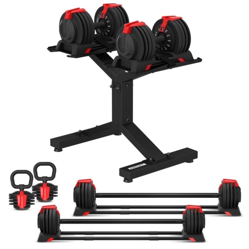 CORTEX Revolock V2 48kg Adjustable Dumbbell + Barbell + Kettlebell All-in-One Set with Stand V420-CSDB-DBRV224-A