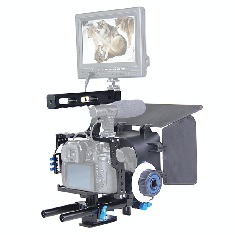 Video Camera Cage Stabilizer Kit With Matte Box & Follow Focus For Panasonic Lumix Dmc-Gh4 & G7 / PRL-1002ACD