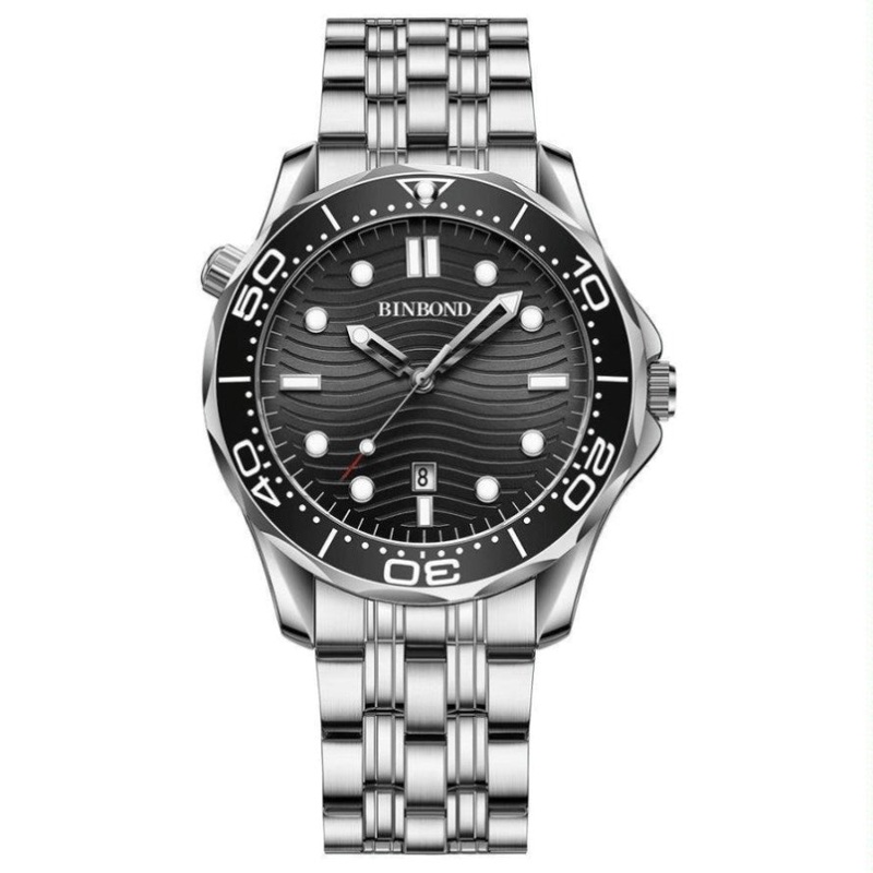 30M Waterproof Men Sports Quartz Watch – White Steel With Luminous Black Surface PRL-1028043060DBT