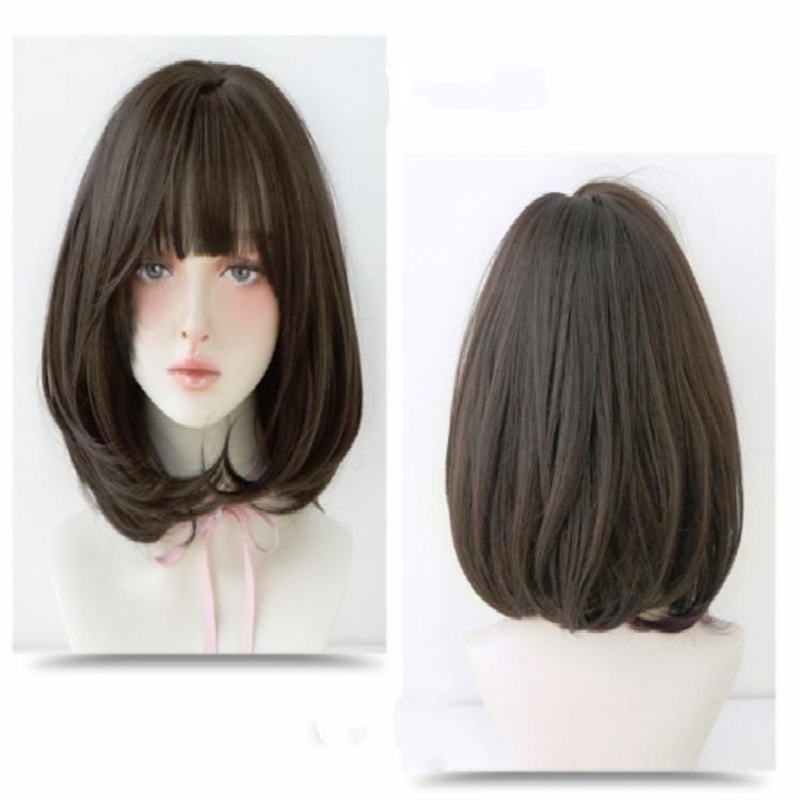 40Cm Short Hair Wig With Bangs For Round Face – Chocolate PRL-106879940DBT