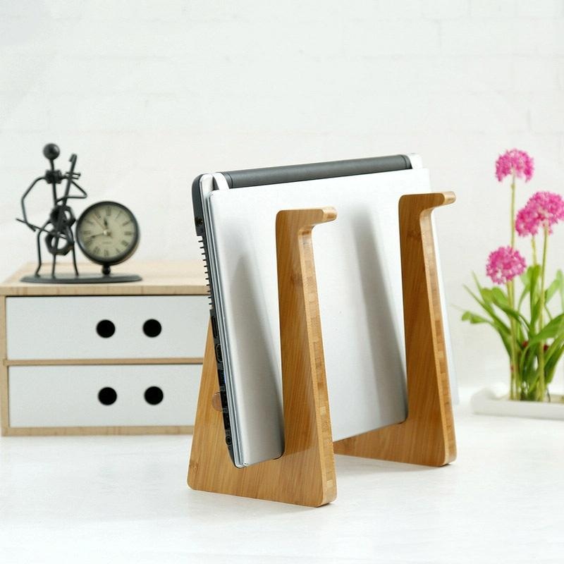 Bamboo Wood Desktop Storage Rack For Computers And Tablets PRL-1058655650DBT