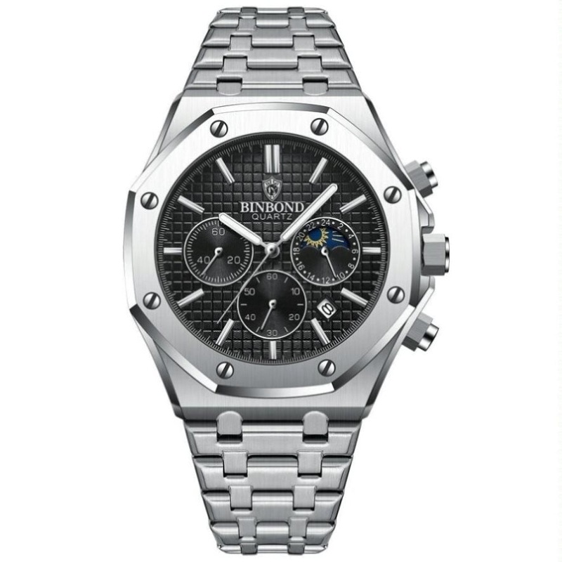 Waterproof Business Quartz Watch – Multifunctional Luminous – White Steel / Black PRL-1073233060DBT