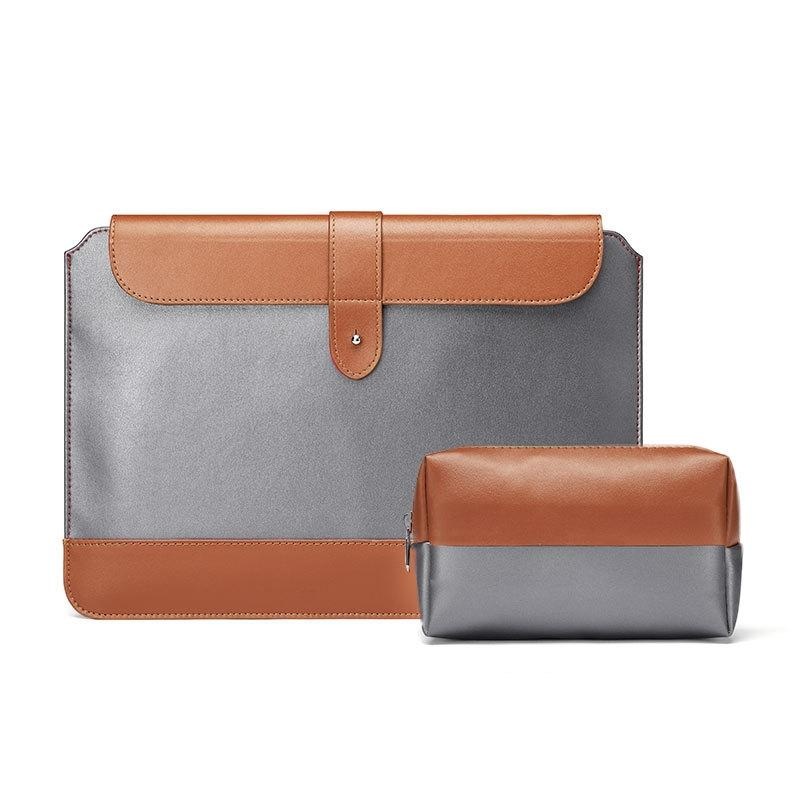 13-14 Inch Horizontal Microfiber Notebook Liner & Power Bag – Gray & Brown PRL-0258455750DBT