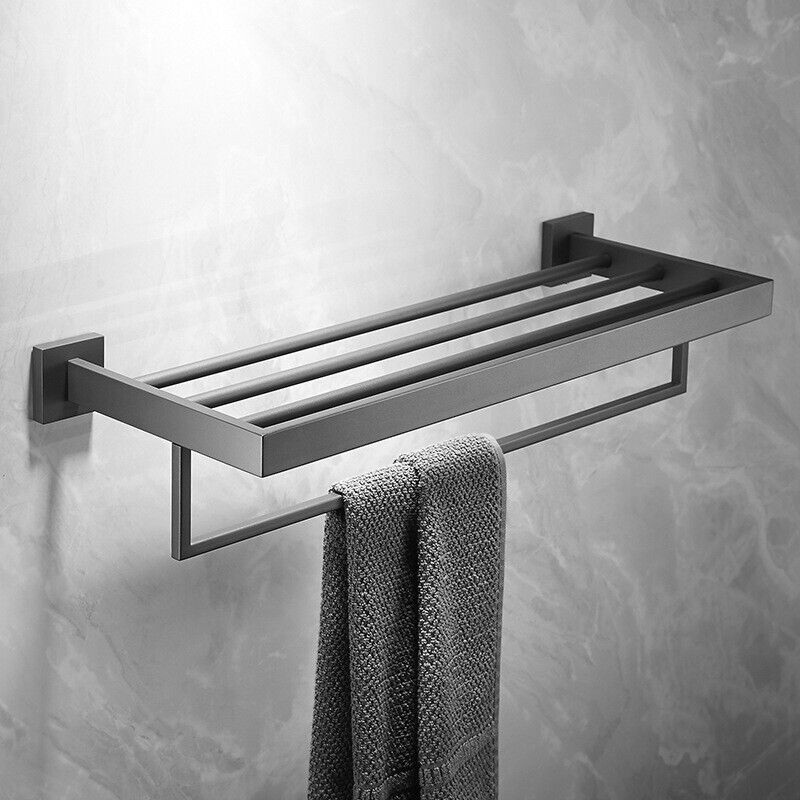 600mm 2 Layers Towel Shelf Storage Bath Stainless Steel Rack Rail Black V201-W12783565