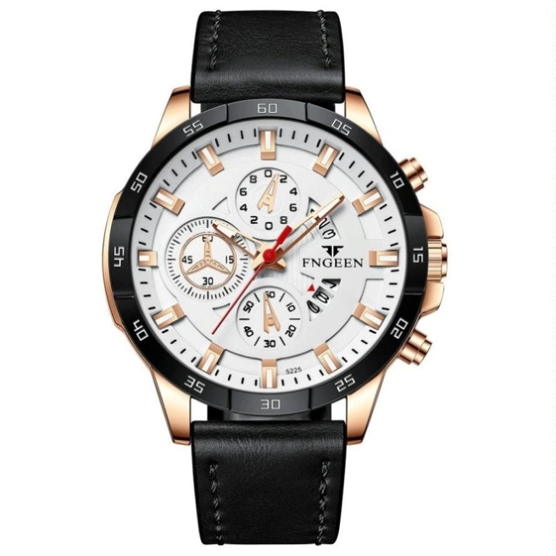 Waterproof Quartz Watch With Black Leather Strap And Rose Shell Design PRL-0162622060DBT