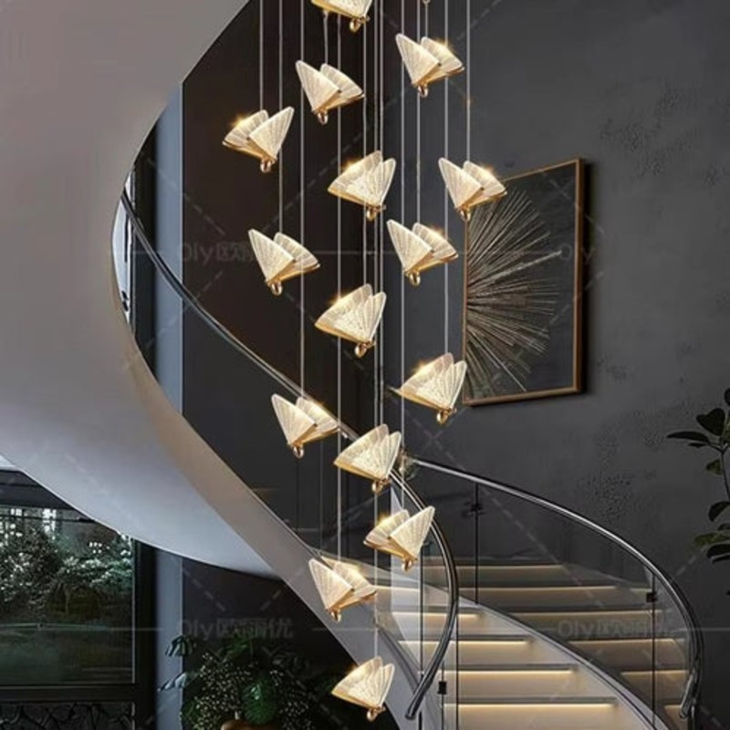 BAMDECOR LED Modern Bedroom Bedside Creative Butterfly Hanging Chandelier Light Fixtures for Stairs V255-BAM-A005-12HL