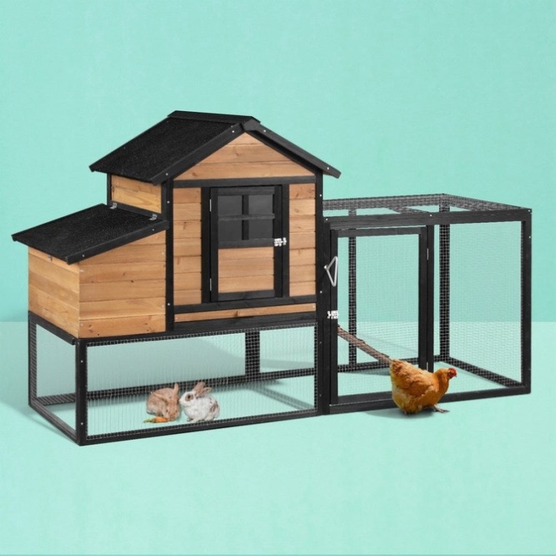 i.Pet Chicken Coop Rabbit Hutch Extra Large Wooden Run Cage Bunny House Outdoor PET-CH-192-BK-AB