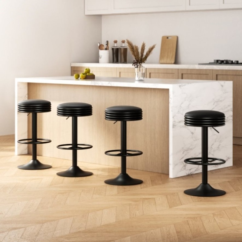 Artiss 4x Bar Stools Leather Padded Gas Lift Black BA-TW-T7009-CB-BKX4