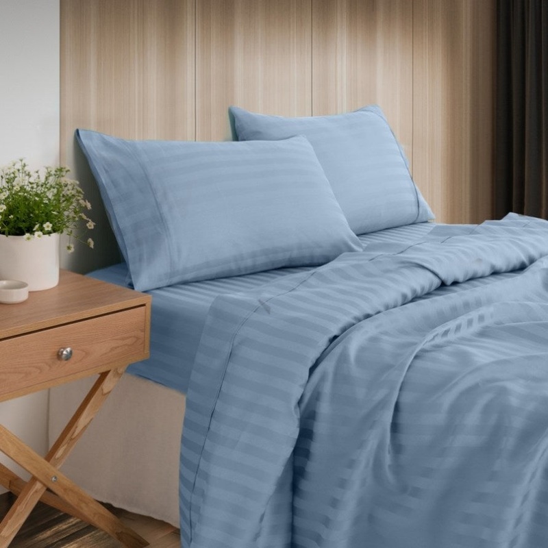 KENSINGTON 1200TC COTTON SHEET SET IN STRIPE-KING – CHAMBRAY ABM-202144