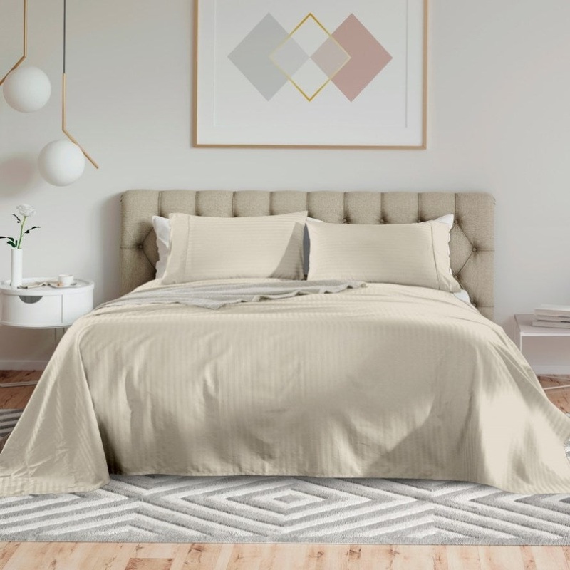 KENSINGTON 1200TC COTTON SHEET SET IN STRIPE-QUEEN – SAND ABM-202135