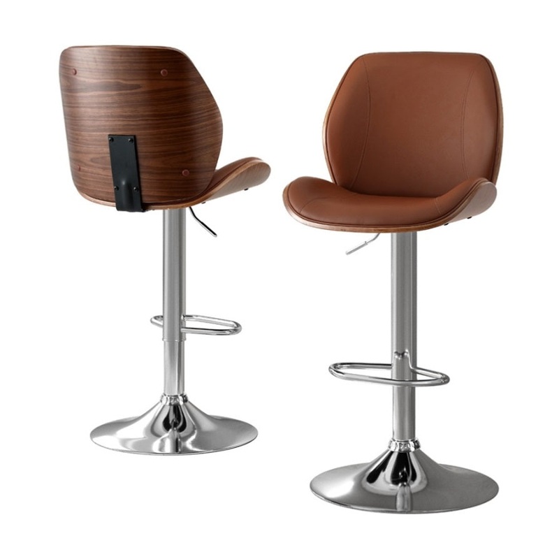 Artiss 2X Bar Stools Bentwood Adjustable Kitchen Counter Chair Leather Brown BA-TW-1209-BRX2