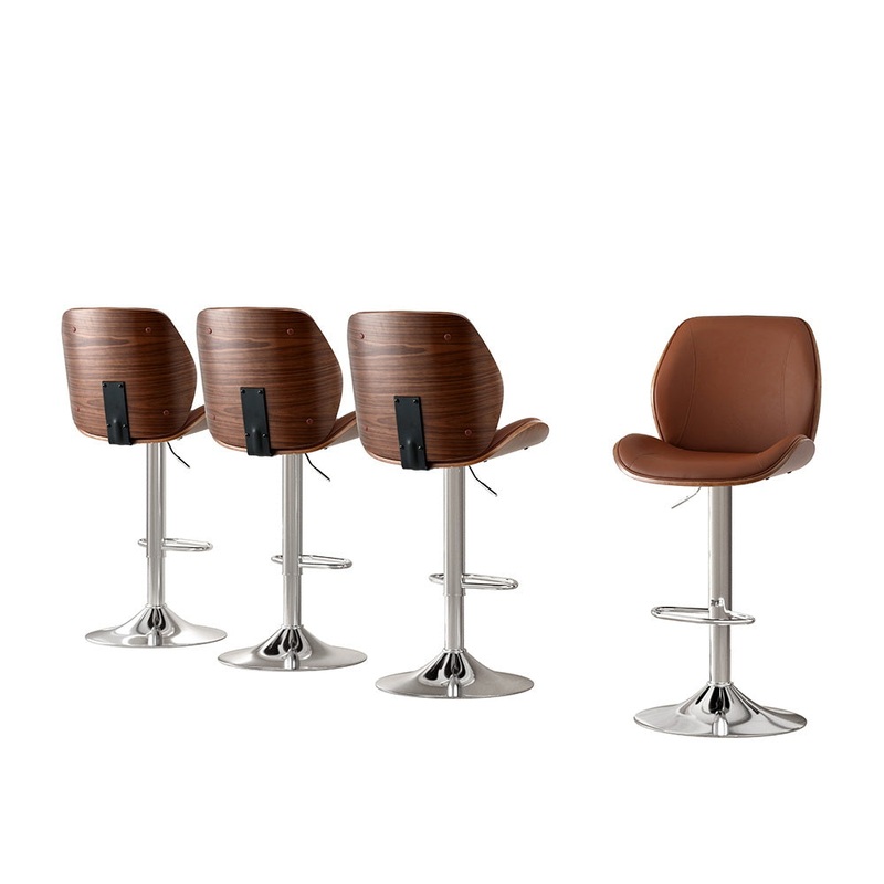Artiss 4X Bar Stools Bentwood Adjustable Kitchen Counter Chair Leather Brown BA-TW-1209-BRX4