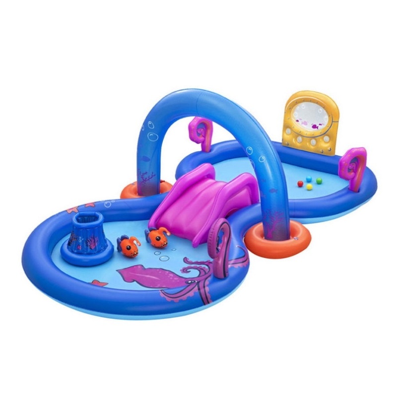 Bestway Kids Inflatable Play Splash Pool with Slide Ball Tossing Toys Coral Basket BW-POOL-PLAY-53167