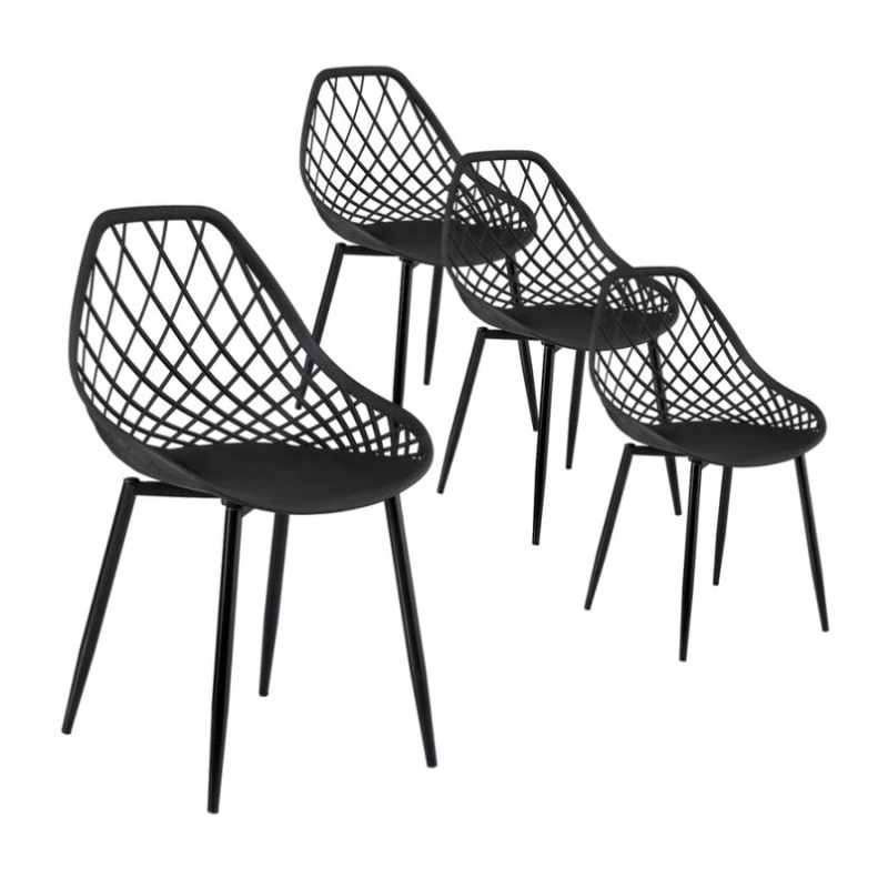 Gardeon 4PC Outdoor Dining Chairs PP Lounge Chair Patio Garden Furniture Black ODF-CHAIR-PP002-BK-4X