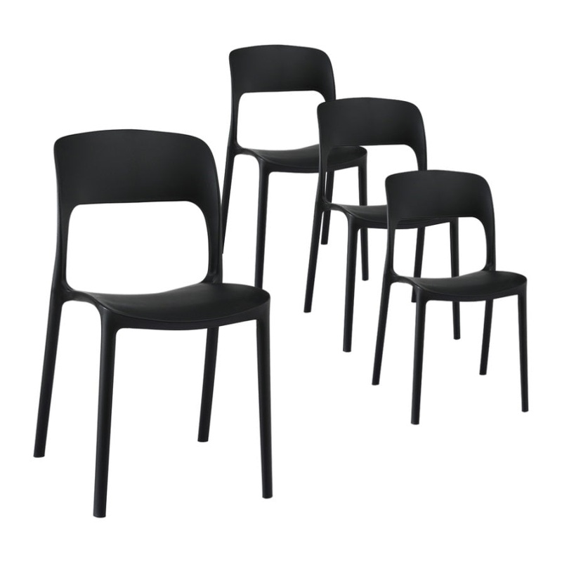 Gardeon 4PC Outdoor Dining Chairs Stackable PP Patio Chair Garden Furniture Black ODF-CHAIR-PPTX14-BK-4X