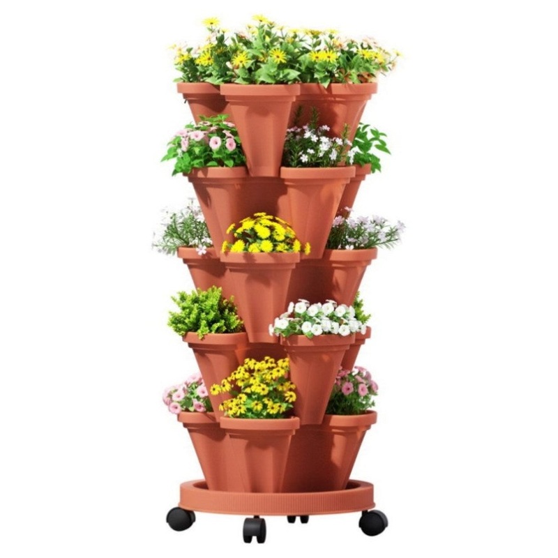 Green Fingers Raised Garden Bed 5 Tier Vertical Garden Brick Red Strawberry Stackable Planters Herbs GARDEN-PLASTIC-25L-BR