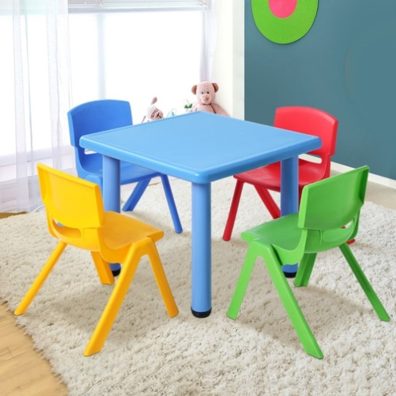 Keezi 5PCS Kids Table and Chairs Set Children Study Desk Furniture Plastic 4 Chairs KPF-TBCH-BU-5PC