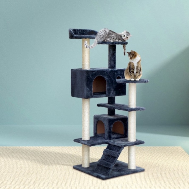 i.Pet Cat Tree 134cm Tower Scratching Post Scratcher Wood Condo House Bed Grey PET-CAT-801F-GR