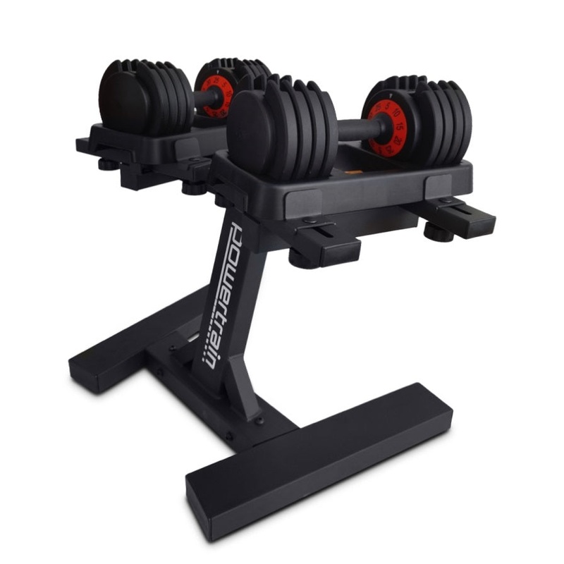 Powertrain GEN2 Pro Adjustable Dumbbell Set – 2 x 25kg Home Gym Weights with Stand DMB-TD1-AD3-2S