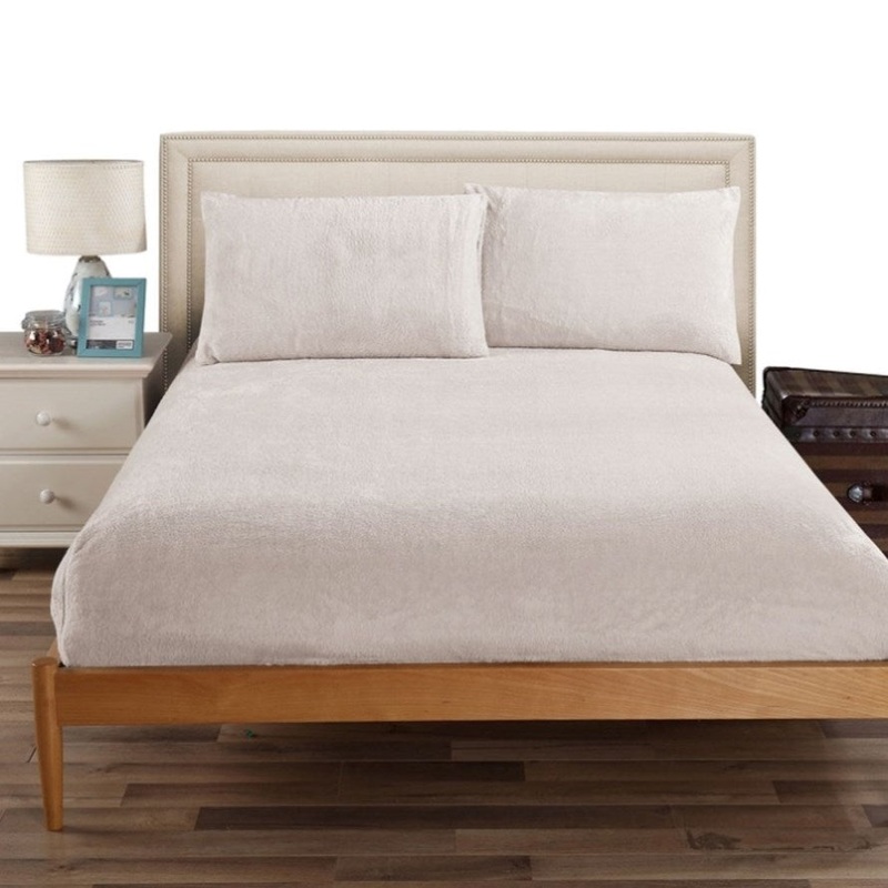 Ramesses Teddy Fleece Fitted Sheet Combo Set Beige Double V442-KIT-FITTEDSS-TEDDYFLEECE-BEIGE-DS