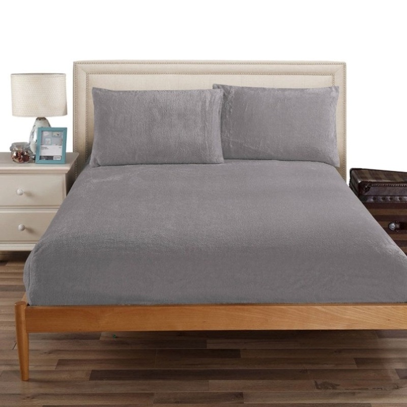 Ramesses Teddy Fleece Fitted Sheet Combo Set Charcoal Double V442-KIT-FITTEDSS-TEDDYFLEECE-CHARCOAL-DS