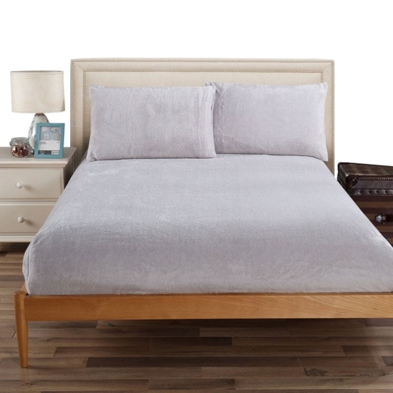 Ramesses Teddy Fleece Fitted Sheet Combo Set Grey Double V442-KIT-FITTEDSS-TEDDYFLEECE-GREY-DS