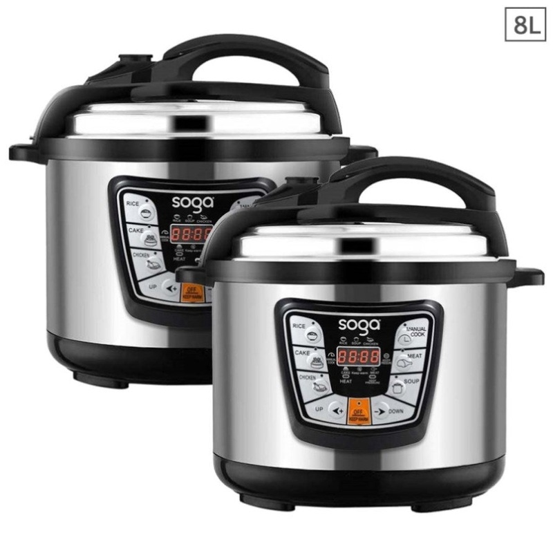 SOGA 2X Stainless Steel Electric Pressure Cooker 8L Nonstick 1600W ELECTRICPRESSURECOOKER8LX2