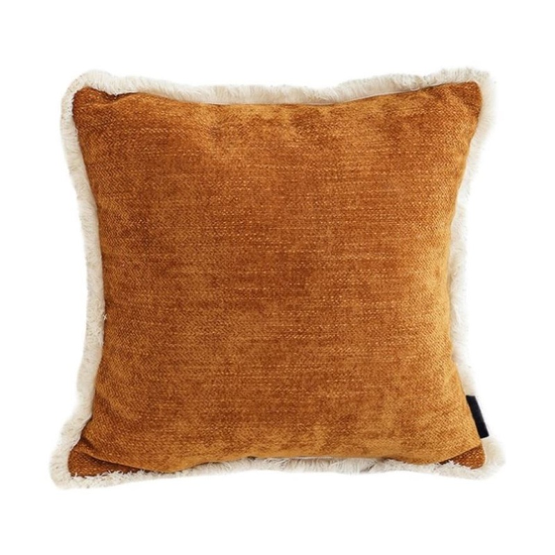SOGA 45cm Home Aesthetic Chenille Texture Tassel Square Sunset Orange Throw Pillow FRENCHCUSHION247