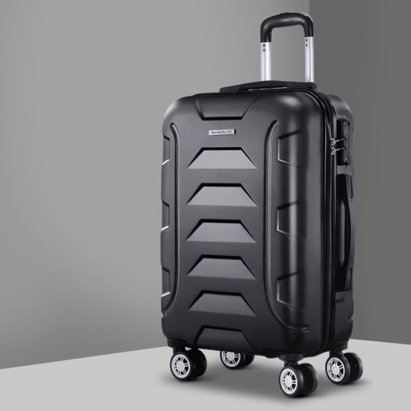Wanderlite 20 Inch Luggage with Zipper Lock Travel Suitcase Carry On Hard Shell Luggage Case Black LUG-ABS-BOS-20-BK