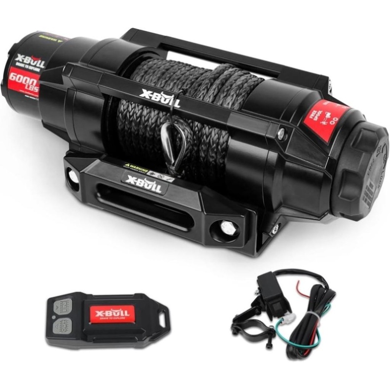 X-BULL 6000lbs Electric Winch 12V Synthetic Rope Towing Trailer ATV UTV BOAT Upgraded version V211-AUEB-AXEW010SS