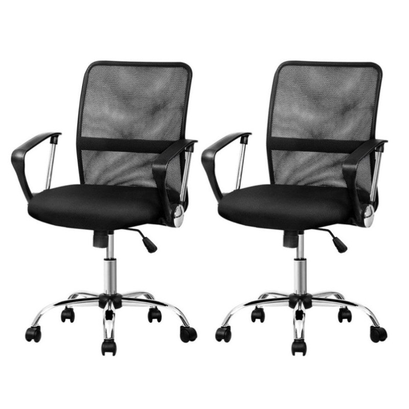 Artiss 2x Mesh Office Chair Mid Back Black OCHAIR-G-8009L-BKX2