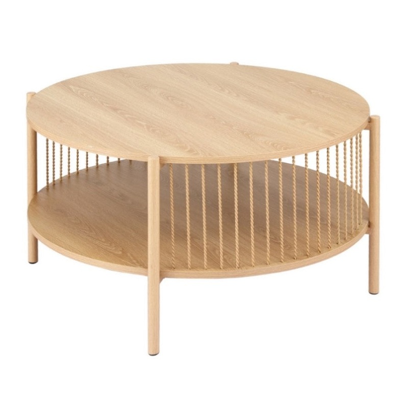 Artiss Coffee Table 2-Tier Round Wood FUR-Z-COF-02-WD