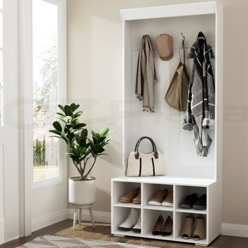 Artiss Shoe Rack Cabinet Hall Tree Coat Rack 180CM White FUR-W-SHOE-180-WH-AB