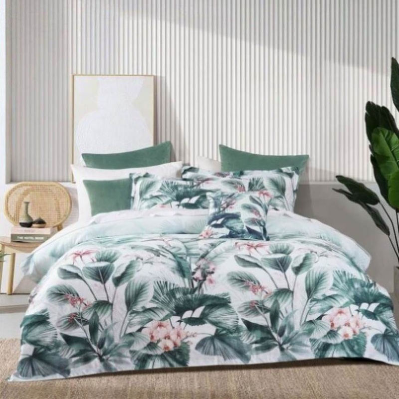 Bianca Abbey Green Cotton Sateen Tropical Floral Quilt Cover Set Queen V442-BCA-QUILTCS-ABBEY-GREEN-QS